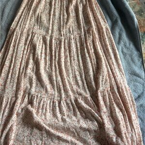 Endless Blu Tiered Maxi Skirt Size Medium- Boho  Floral Cream and Rust